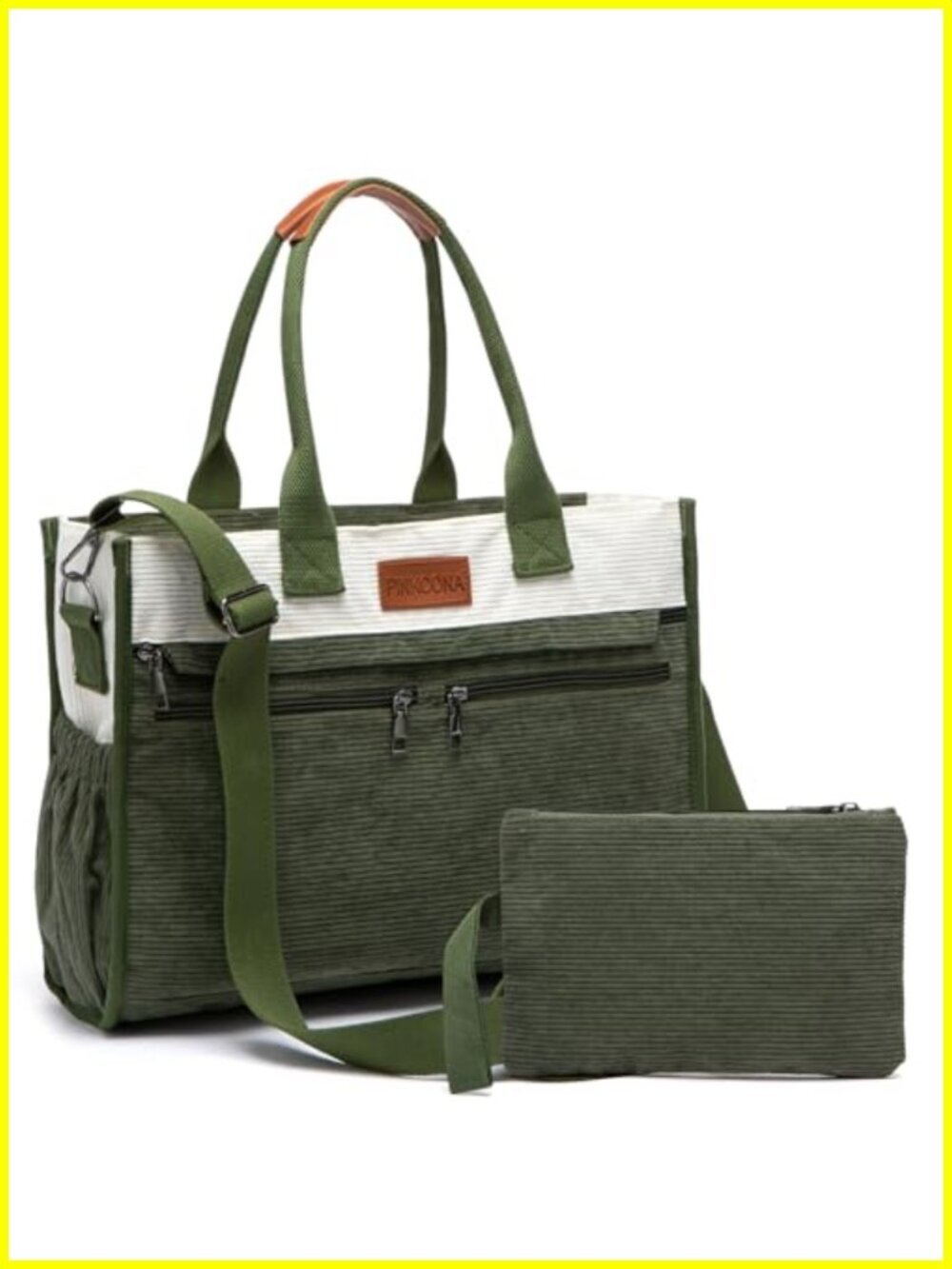 Corduroy Tote Bag for Women 2Pcs Set 14-Pocket Laptop Work Teacher College